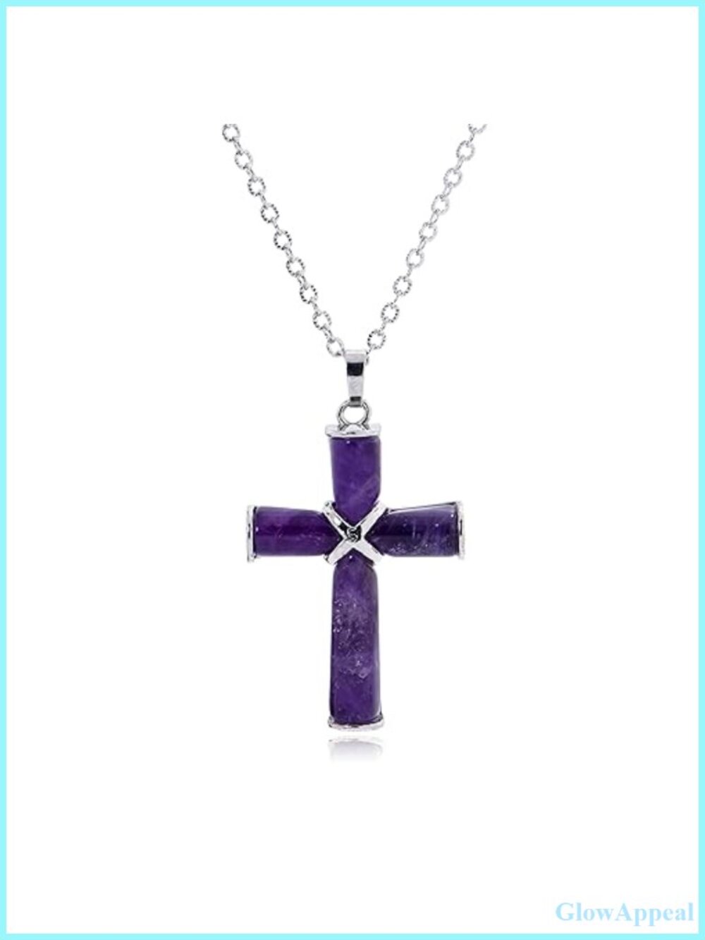 Natural Stone Cross Pendant Necklace 18 inch Cable Chain Healing Charm